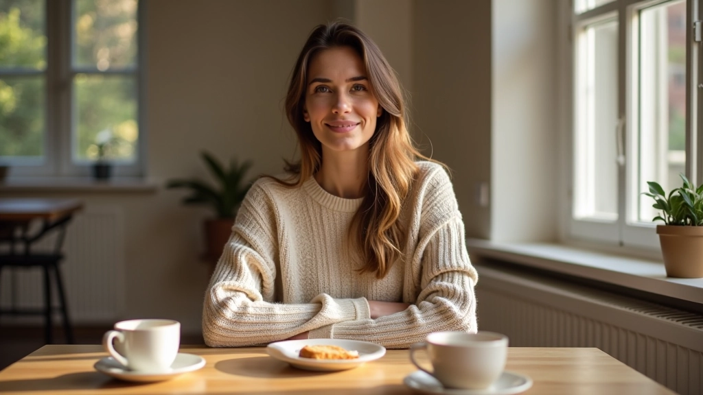 Personne assise à une table prenant son petit-déjeuner belge tranquillement avec café et tartines le matin